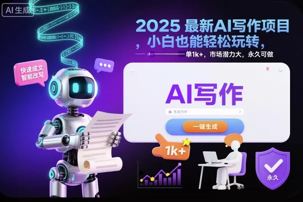2025最新AI写作项目，小白也能轻松玩转，一单1k+，市场潜力大，永久可做 - 项目资源网