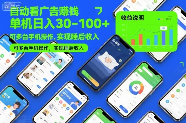 自动看广告賺钱，单机日入30-100+，可多台手机操作，实现睡后收入【揭秘】 - 项目资源网