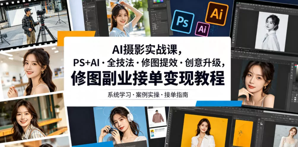 AI摄影实战课，PS+AI・全技法・修图提效・创意升级，修图副业接单变现教程 - 项目资源网