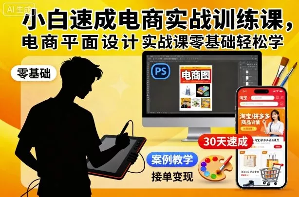 小白速成电商实战训练课，电商平面设计实战课零基础轻松学 - 项目资源网