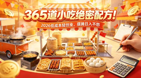 365道小吃绝密配方！2026低成本轻创业，摆摊日入不愁 - 项目资源网