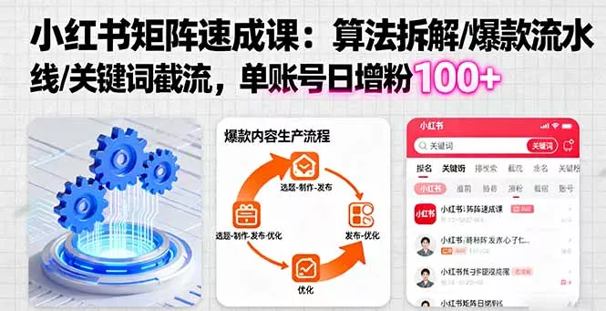 小红书矩阵起号速成课：算法拆解/爆款流水线/关键词截流 单账号日增粉100+ - 项目资源网