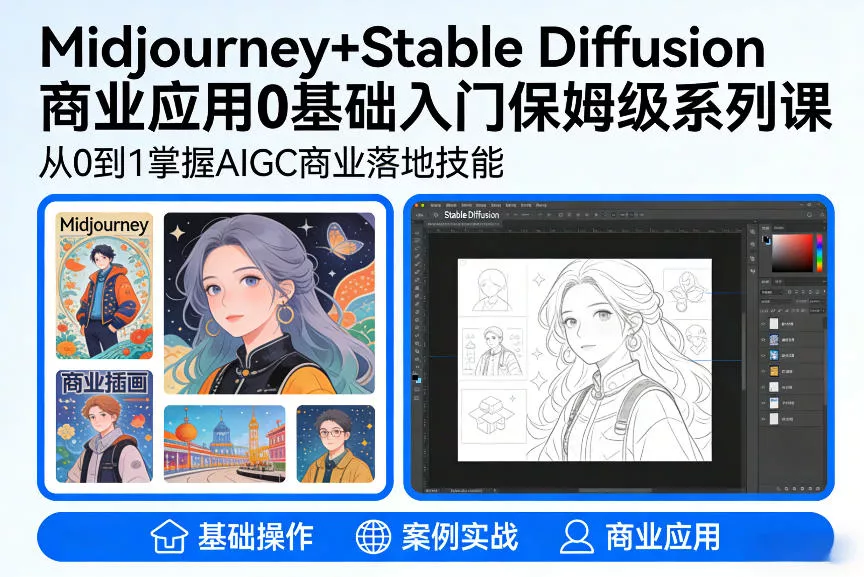 AIGC商业应用Midjourney+Stable Diffusion教程，0基础入门保姆级系列课 - 项目资源网