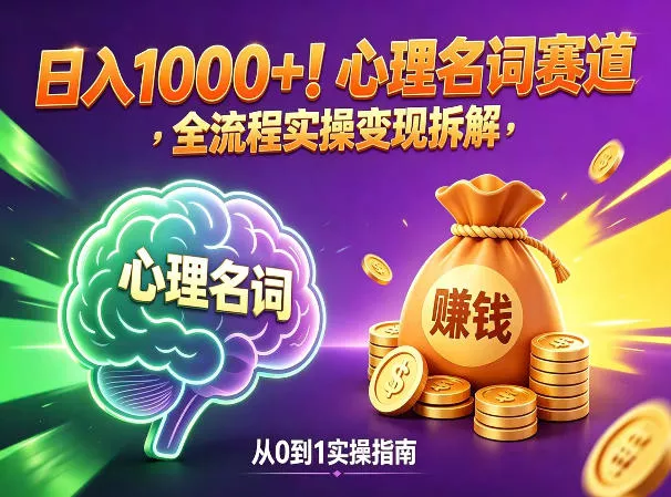 心理名词赛道，新手小白也能做，全流程项目拆解，单日变现1k+ - 项目资源网
