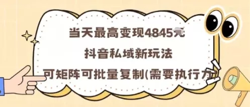当天最高变现1k+，抖音私域新玩法，可矩阵可批量复制 - 项目资源网