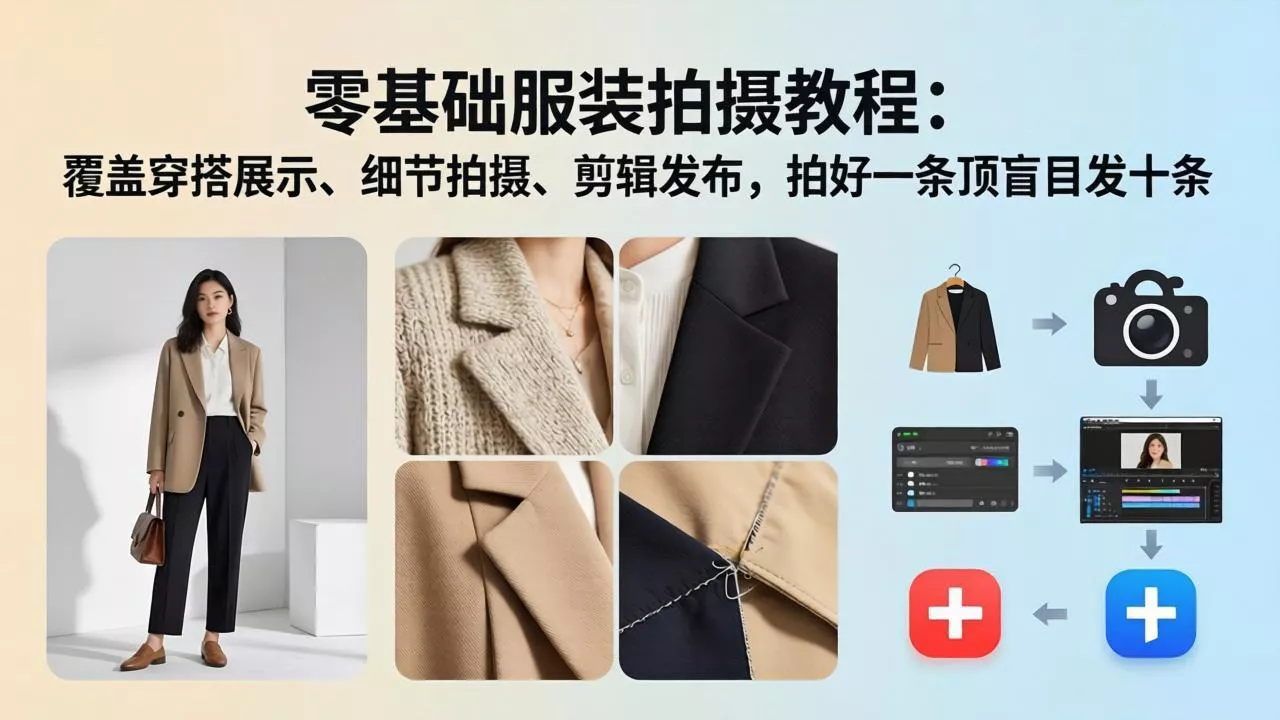 零基础服装拍摄教程:覆盖穿搭展示、细节拍摄、剪辑发布,拍好一条顶盲目发十条 零基础服装拍摄教程:覆盖穿搭展示、细节拍摄、剪辑发布,拍好一条顶盲目发十条
