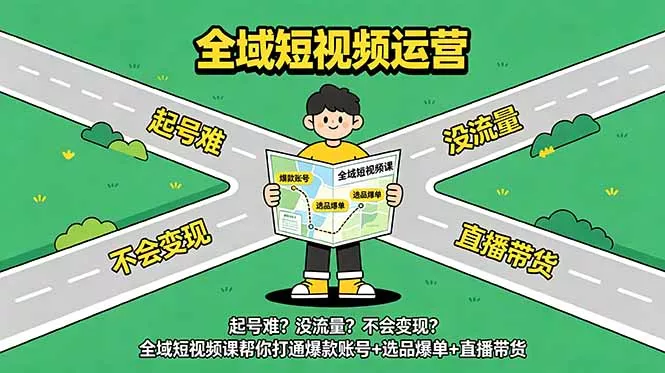 起号难？没流量？不会变现？全域短视频课帮你打通爆款账号+选品爆单+直播带货 - 项目资源网