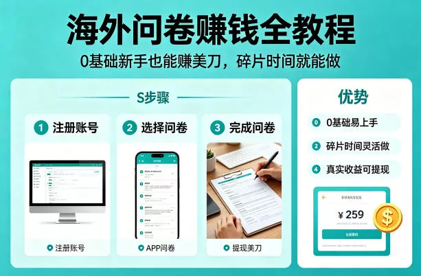 海外问卷賺钱全教程,0基础新手也能賺美刀,碎片时间就能做 海外问卷賺钱全教程,0基础新手也能賺美刀,碎片时间就能做