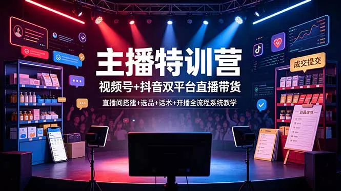 主播特训营:视频号+抖音双平台直播带货,直播间搭建+选品+话术+开播全流程系统教学 主播特训营:视频号+抖音双平台直播带货,直播间搭建+选品+话术+开播全流程系统教学