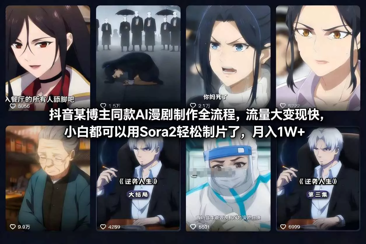 抖音某博主同款AI漫剧制作全流程，流量大变现快，小白都可以用Sora2轻松制片了，月入1W+ - 项目资源网