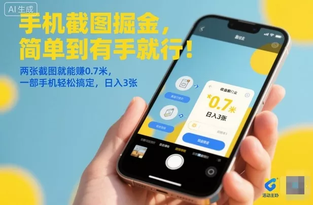 手机截图掘金，简单到有手就行！两张截图就能賺0.7米，一部手机轻松搞定，日入3张【揭秘】 - 项目资源网