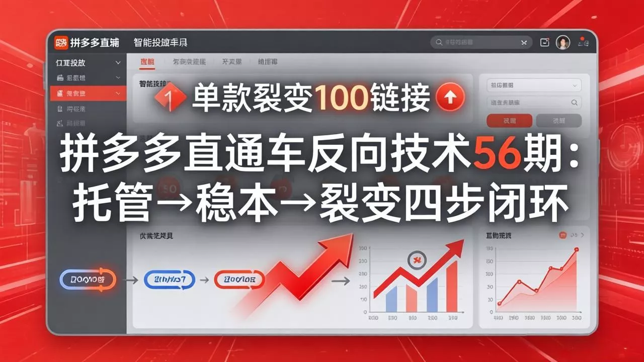 拼多多直通车反向技术56期：托管→稳本→裂变四步闭环，单款裂变100链接抢占核心流量 - 项目资源网