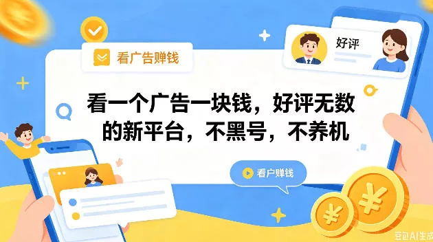 看一个广告一块钱，好评无数的新平台，不黑号，不养机，一撸几十块钱还是不错的【揭秘】 - 项目资源网
