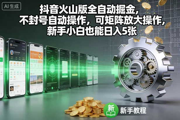 抖音火山版全自动掘金,不封号自动操作,可矩阵放大操作,新手小白也能日入5张【揭秘】