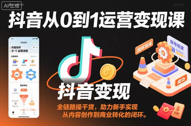 抖音从0到1运营变现课，全链路实操干货，助力新手实现从内容创作到商业转化的闭环 - 项目资源网