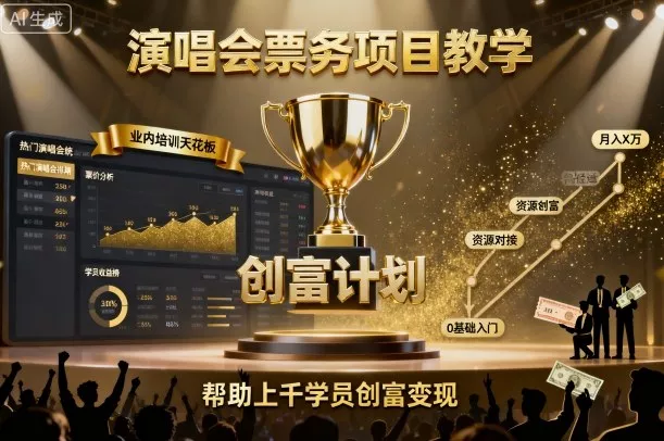 演唱会票务项目教学，业内培训天花板，帮助上千学员创富变现 - 项目资源网