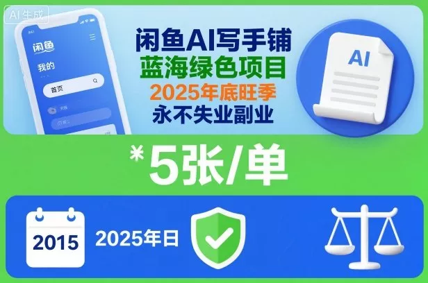 闲鱼AI写手铺，蓝海绿色项目，一单5张，2025年底旺季，永不失业副业 - 项目资源网