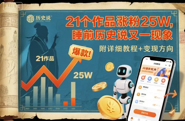 21个作品涨粉25W，睡前历史说又一现象级AI内容大爆款来啦，附详细教程+变现方向 - 项目资源网