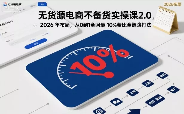无货源电商不备货实操课2.0，2026年布局，从0到1全网最低10%费比全链路打法【更新中】 - 项目资源网