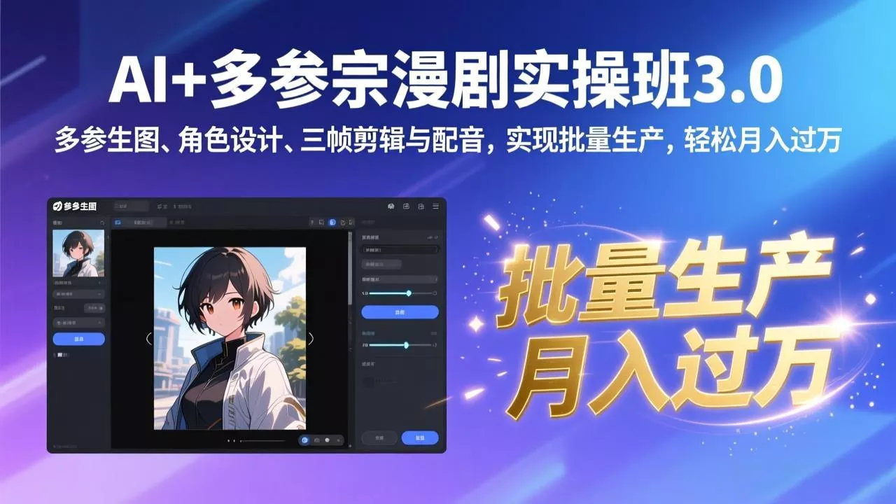 AI+多参宗漫剧实操班3.0：多参生图、角色设计、三帧剪辑与配音，实现批量生产，轻松月入过万 - 项目资源网