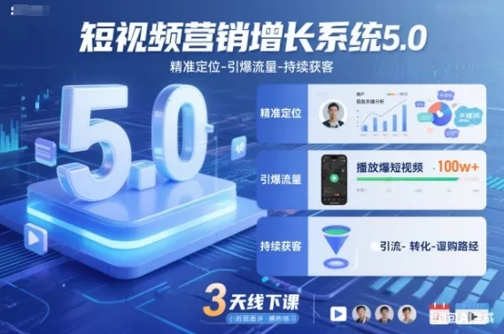 短视频营销增长系统5.0，精准定位-引爆流量-持续获客，3天线下课(音频+图片) - 项目资源网