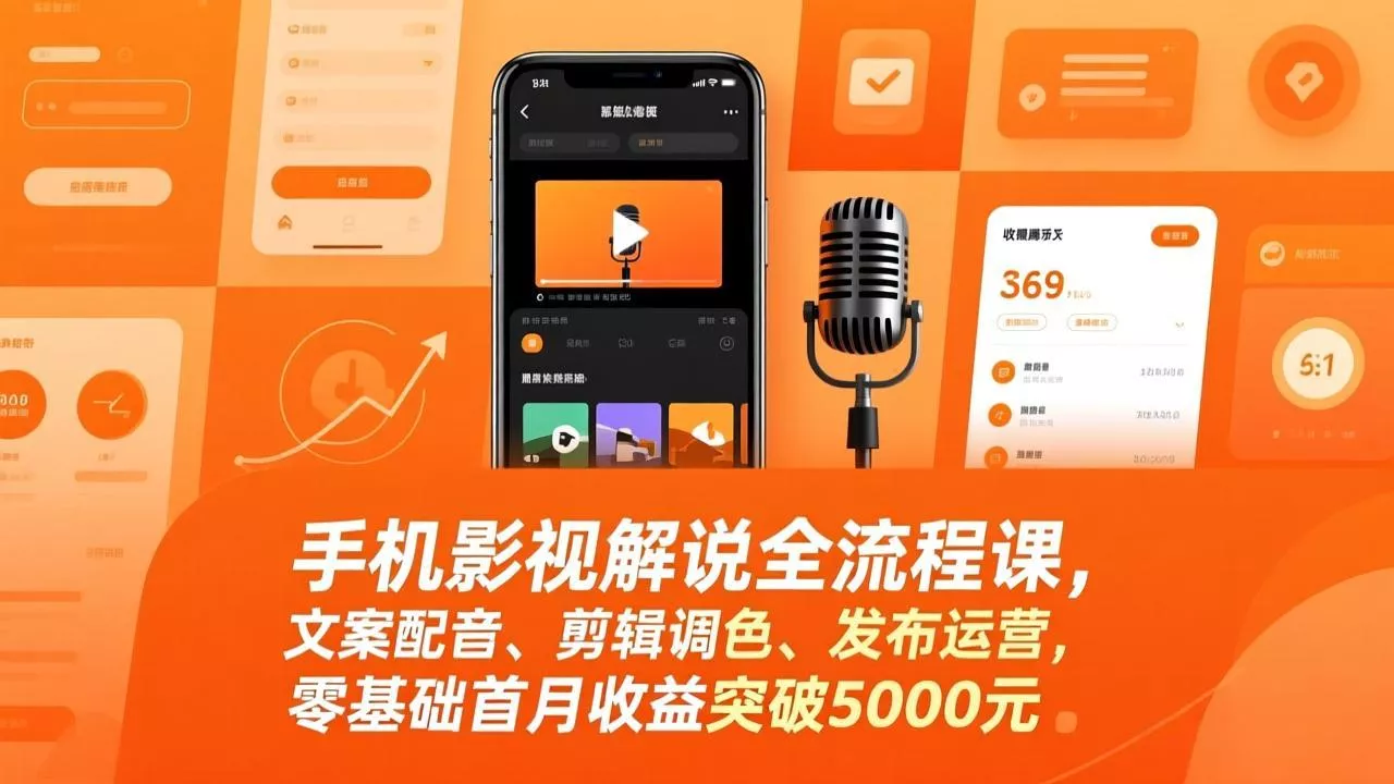 手机影视解说全流程课，文案配音、剪辑调色、发布运营，零基础首月收益突破5000元 - 项目资源网