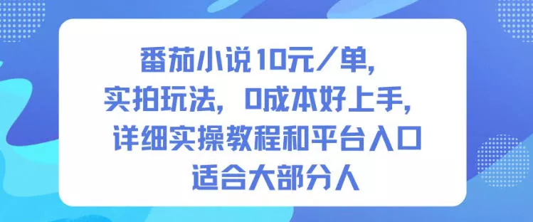 番茄小说10米每单，实拍玩法，0成本好上手，详细实操教程和平台入口适合大部分人 - 项目资源网